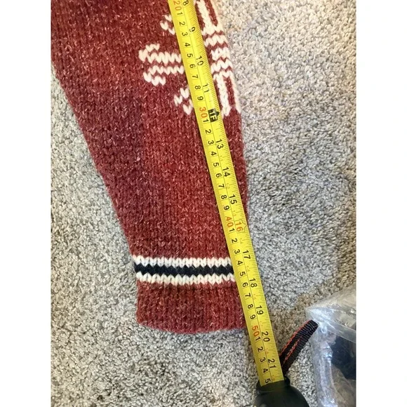 Vintage Hand Knit Cowichan Style Wool Zip Sweater Rust Western Chunky Lodge M/L - Picture 6 of 6